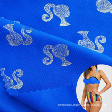 uv protection shimmer silver foil printed swimwear polyamide four way stretch lycra fabric